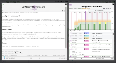 Screenshot of The PlanMinder with the description and progress overlays open.