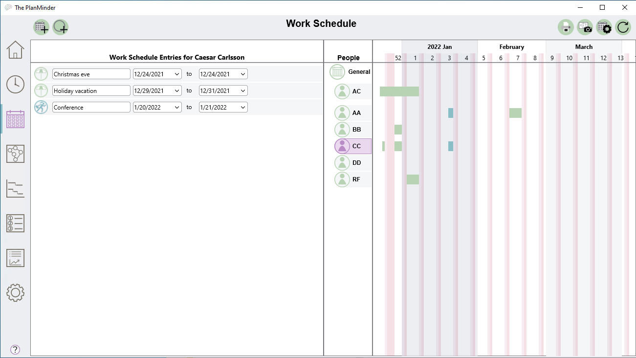Work schedule example