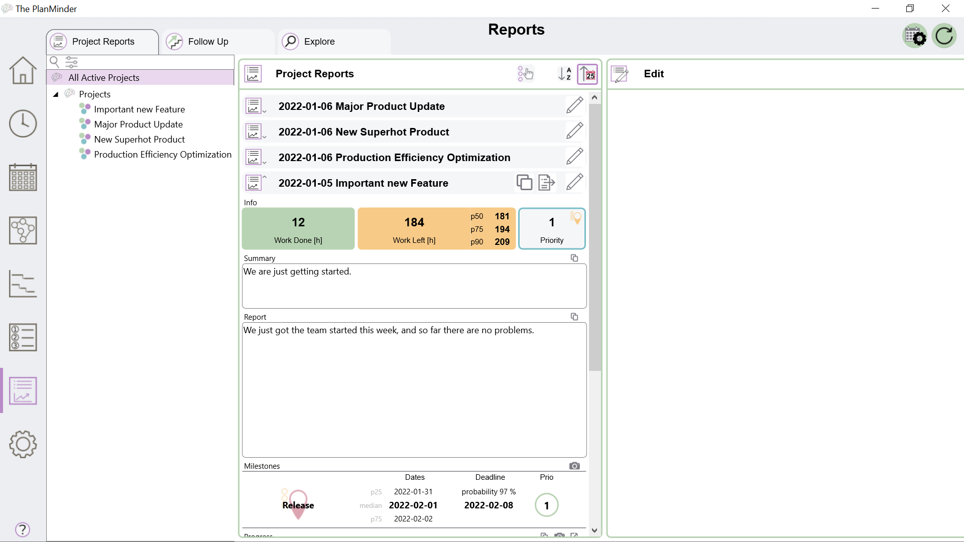 Project reports screenshot example