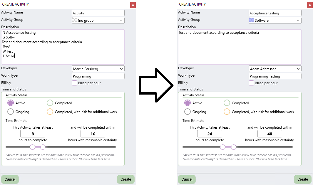 Activity dialog example