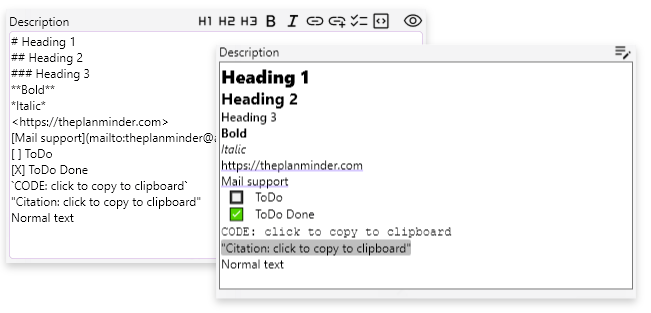 Description edit and formatted mode.